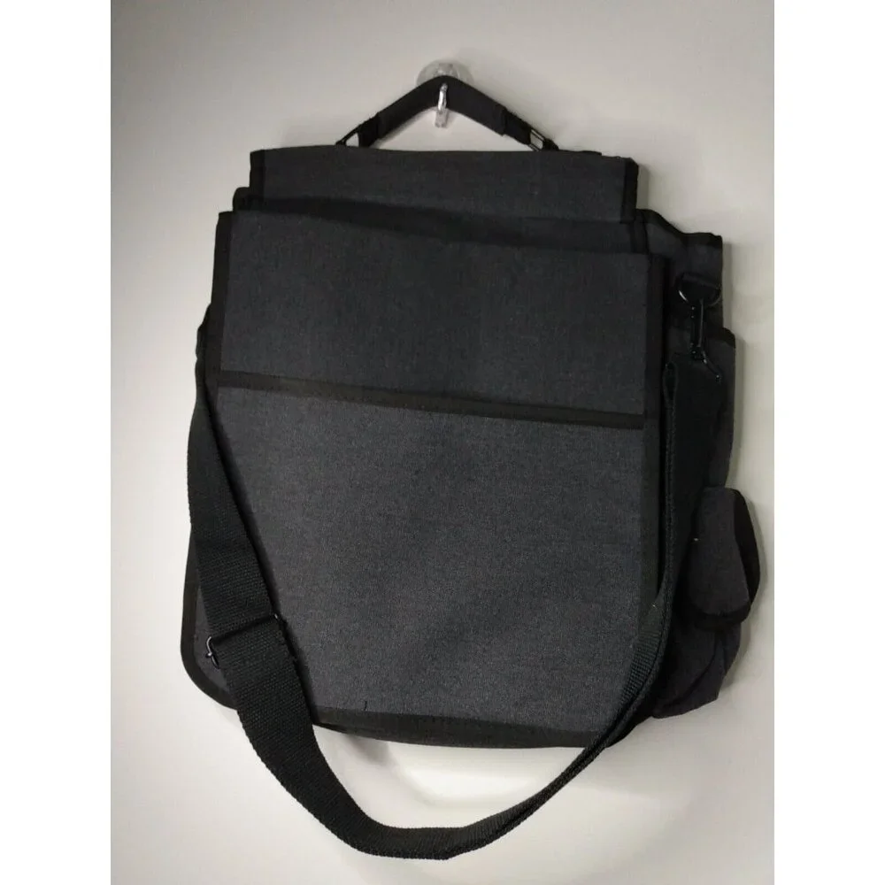 Bella Russo Gray Canvas Laptop Shoulder Bag Messenger Organizer New 15
